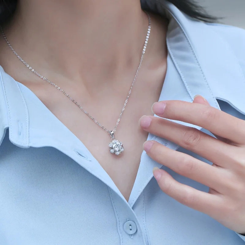 HMOIS crystal necklace silver 925 sterling 1.0ct round moissanite chain necklace for women