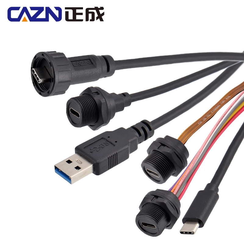 Type-C Threaded Female to Male Back Mounted Socket Version 3.0/3.2 With Wire 0.3M 0.5M 1M 2M PVC/FPC