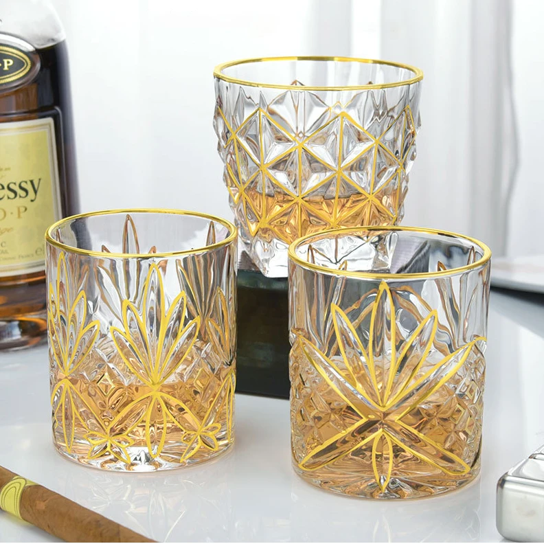 300ml 330ml Luxury Elegant Embossing Thickened Pasabahce Custom Glass Crystal Wine Glass Cup Whisky Spirit Shot Glass