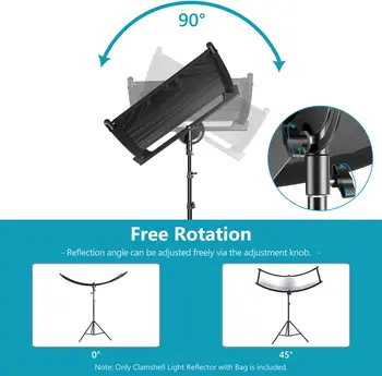 Neewer Clamshell Light Reflector Diffuser with 2M Light Stand and Carrying Bag 155*61cm Photography Curved Lighting Reflector detail image