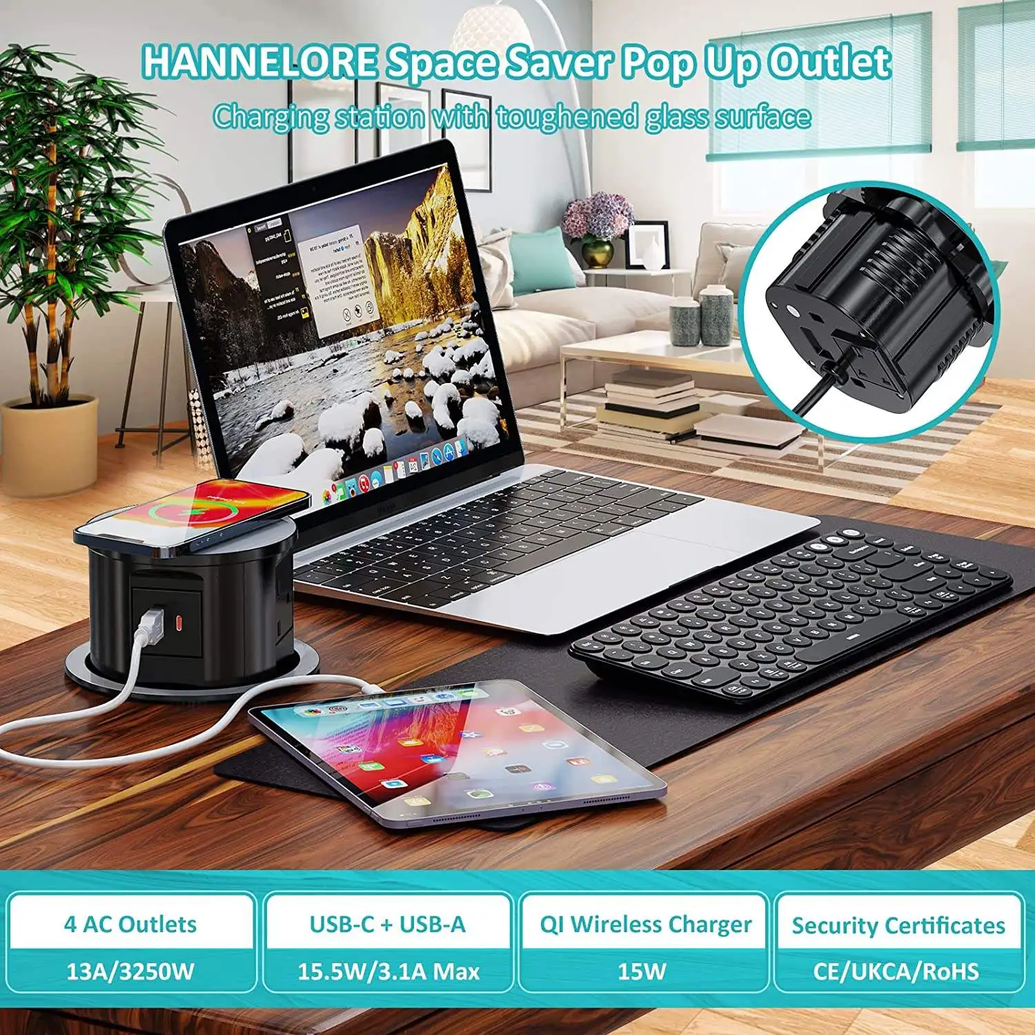 Uk Pop up Socket Desk Power Outlet Recessed Kitchen Worktop Pop up Power Socket Wireless Charger Retractable Pop up Power Outlet