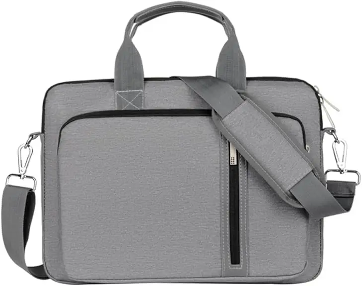 Bolso de mano para computadora portátil, elegante bolso cruzado gris para computadora para mujer, funda protectora con correa de hombro ajustable para el trabajo