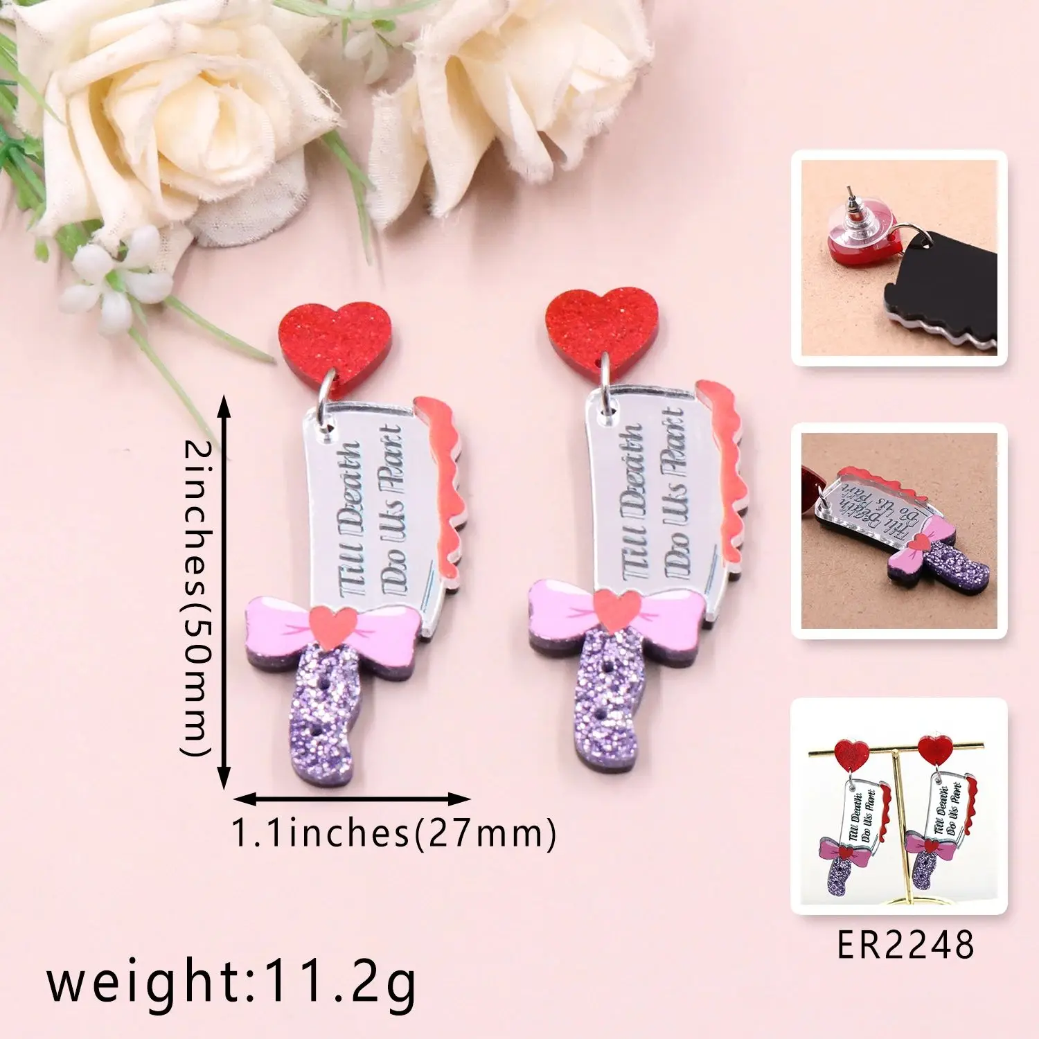 MD147ER2248 Top Fashion CN Drop Knife Bow Trendy Valentine's Day Acrylic Diamond Jewelry Earrings Women High Quality Parties details