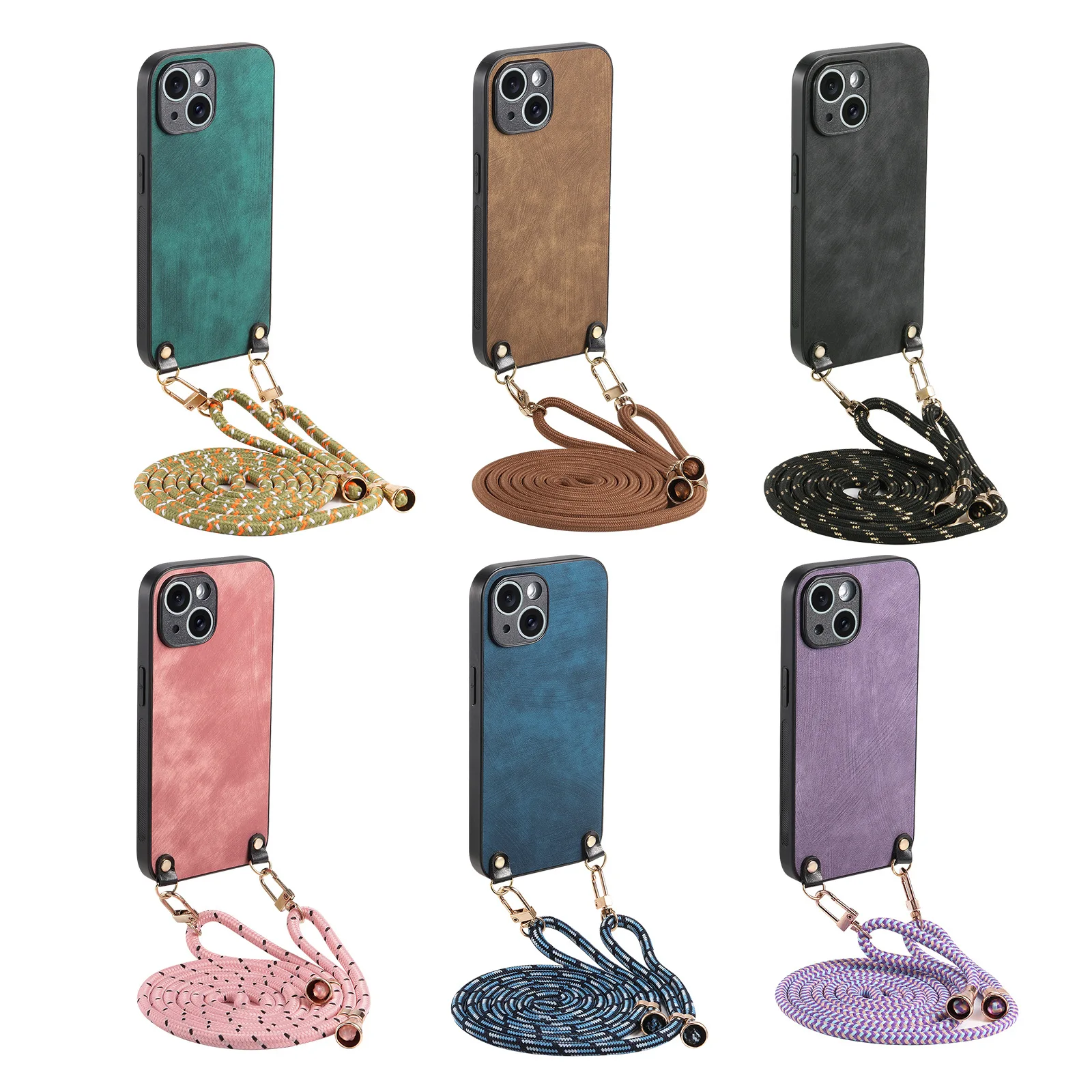 Shockproof Chain Crossbody Plain Leather Case With Wrist Strap And Lanyard For IPhone 17 AIR 16E 15 Pro Max_voghion.com
