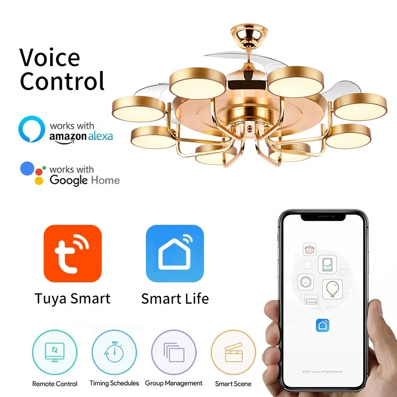 763B 48 Invisible Ceiling Fan Lamp Remote Control Dimmable Led Chandelier Light
