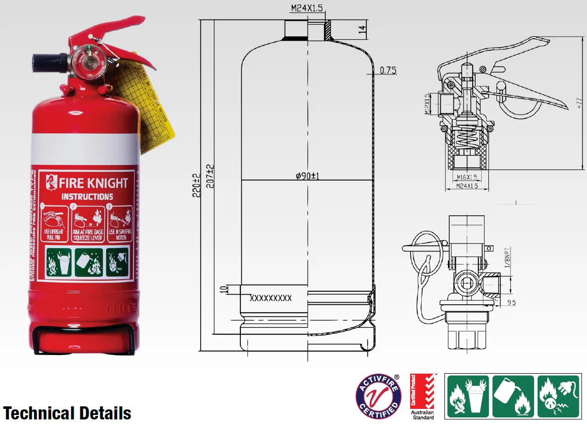 Halotron Fire Extinguisher 1.0kg Abe Dry Powder Type Portable As/nzs
