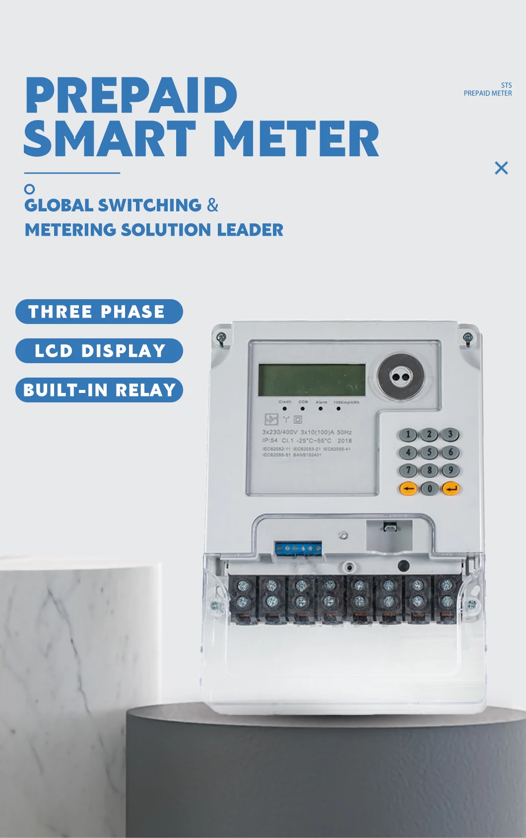 Ir Rs485 Three Phase Prepaid Keypad Smart Electric Meter Price In