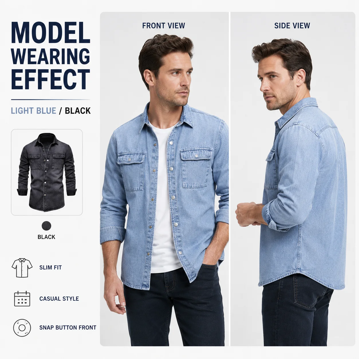Autumn 100% Cotton Denim Shirts Men Casual Solid Color Long Sleeve Shirt for Men Spring High Quality Jeans Male Shirt