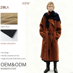 Customized Color Handmade Button Open Front Long Casual Wool  Coat for Women Winter