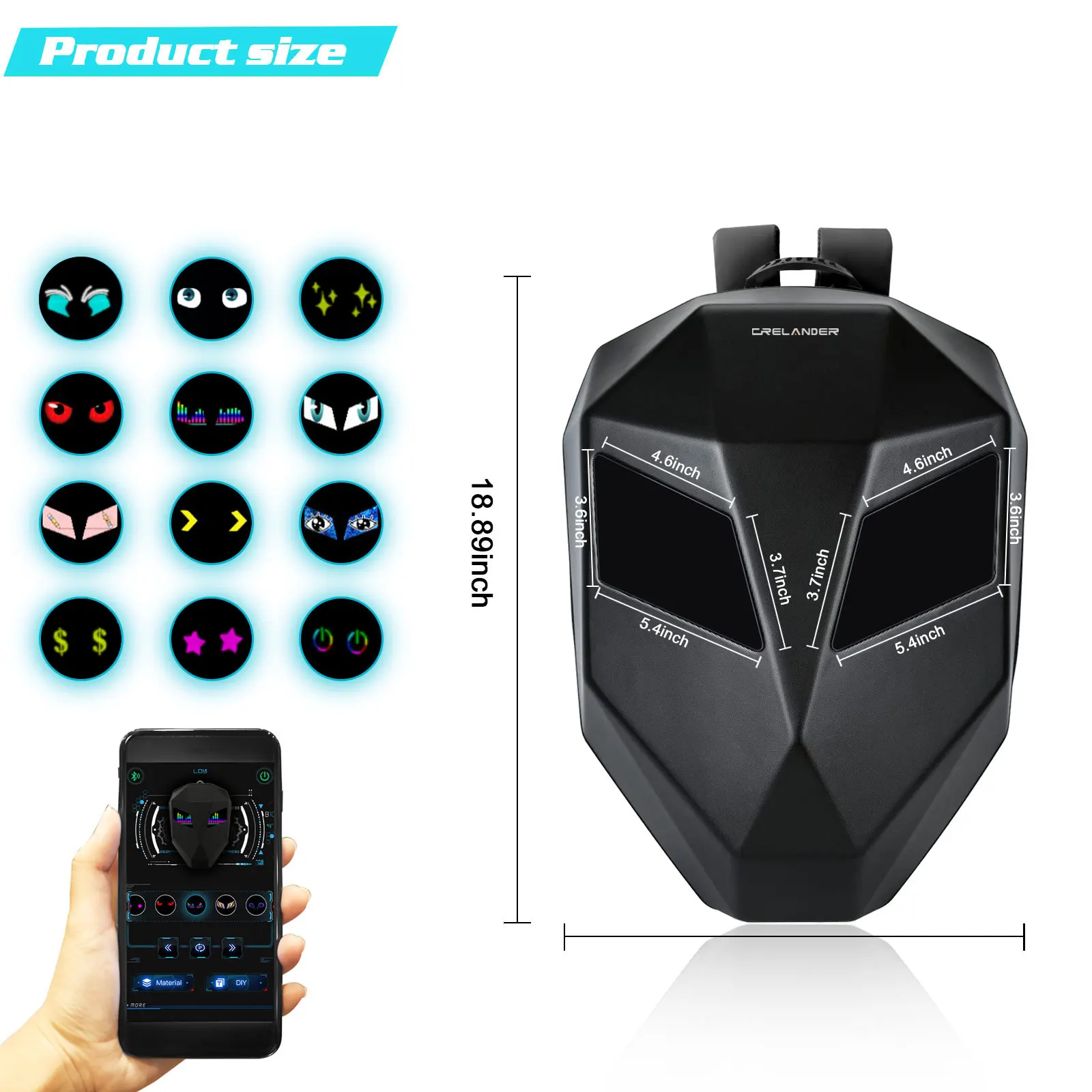 Crelander Sac à Dos Moto LED Pixel - Sac Ordinateur Portable Étanche Avec Écran Programmable