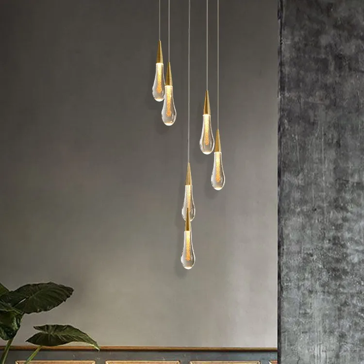 Simple Modern Staircase Bulb Shape High Ceiling Chandelier Villa Living Room Long Drop Crystal Chandelier Pendant Light