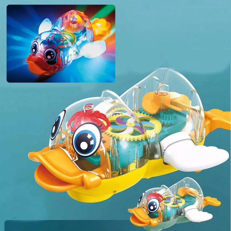 Детский подарок на день рождения, Электрическая универсальная прозрачная игрушка, светящаяся Милая утка, вращающаяся музыкальная утка с подсветкой