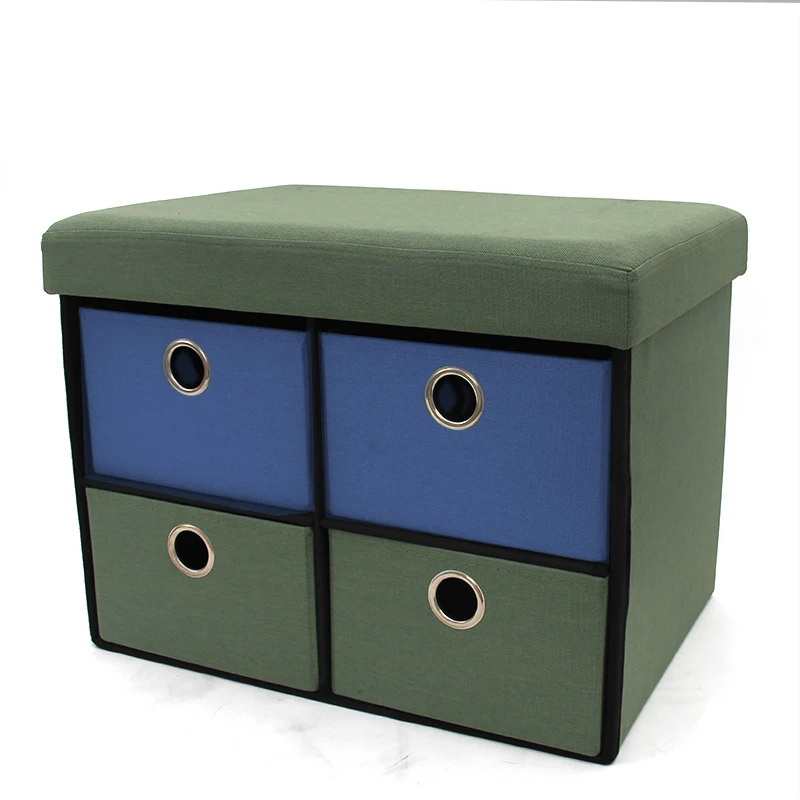 HStex Custom Best Quality Factory Wholesale Cheap Stools Sofa Set Faux Linen Foldable Storage Ottoman with Drawers