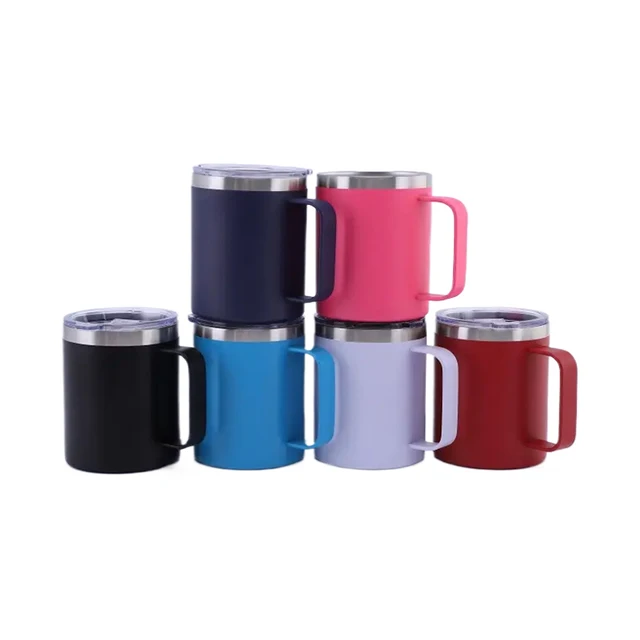 304 Stainless Steel Insulated Mug 12oz Mug Outdoor Portable Spray Plastic Coffee Mug with Lid with Handle