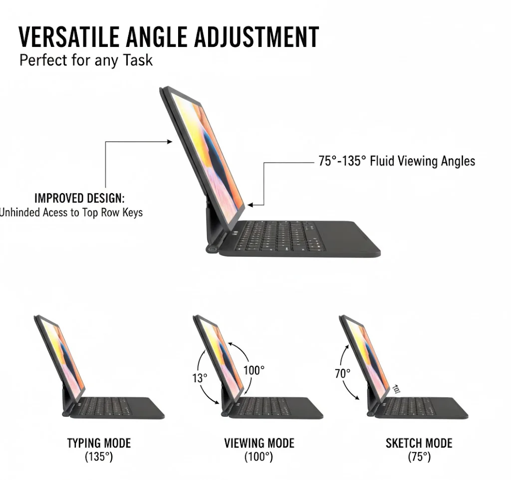 Laudtec for iPad Keyboard case with Removable 3-pin Connector and Buttons for 11 Pro 2024 (M4)/2025 (M5)