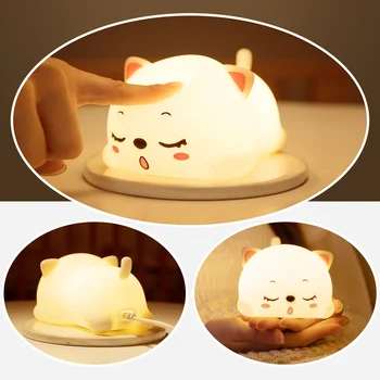 Wholesale Custom Cat LED Night Light 16-Color Touch Control Rechargeable Bedside Lamp for Cozy Bedroom Decor