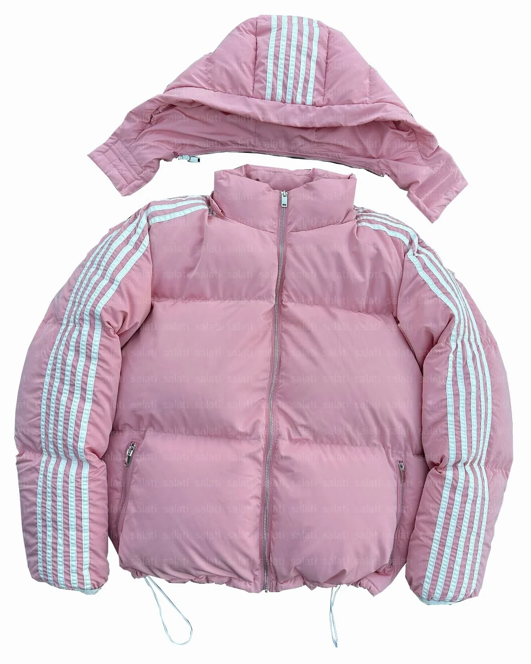 Salati Custom Y2K Detachable Hoodie Ripstop Warm Puffy Filled Quilted Padded Bubble Winter Goose Down Coat Puffer Jacket for Men gallery 9