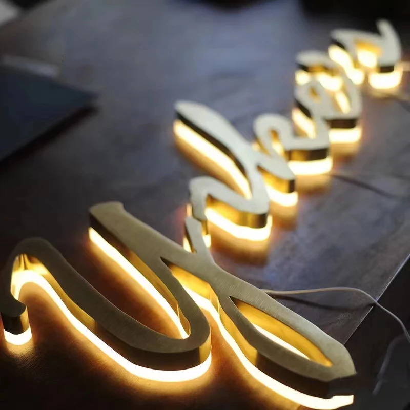 Gold Metal Letters Business Shop Signs 3d Acrylic Logo Custom Led ...