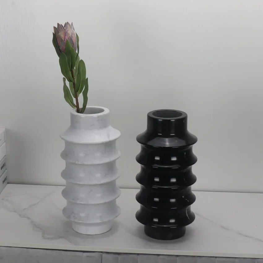 product custom black nordic style home decor creative flower vase marble-3