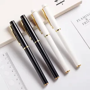 Hot Sale Luxury Custom Logo Gel Pen 0.5mm Black Ink with White Popular Plastic Office Christmas Gift Featuring Metal Texture