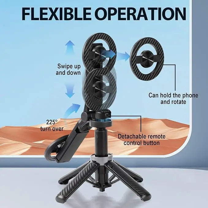 4 in 1 Multifunctional Magnetic Selfie Stick 360 Degrees Rotation Portable Extendable Mag Tripod for Video Recording Vlog Pocket