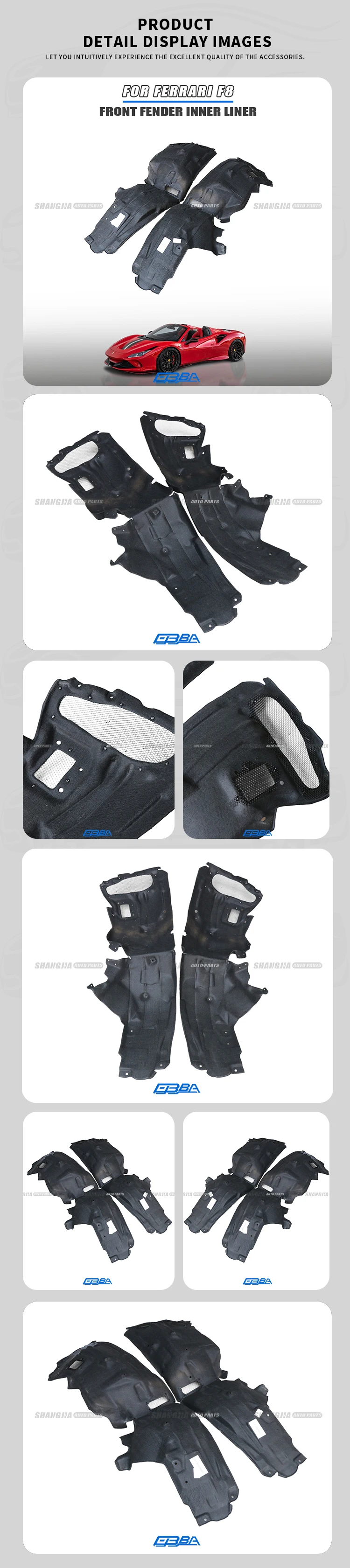 Wholesale Accessories For Ferrari F8 Tibuto Spider Front Fender Liner Car Parts Nylon Fleece Composite 862017 862050 Lining details