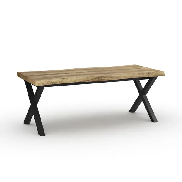 Bien Simple Coffee Table with Rustic Wood-effect Finish for Living Room Industrial Center Table with X Shape Metal Leg Tea Table
