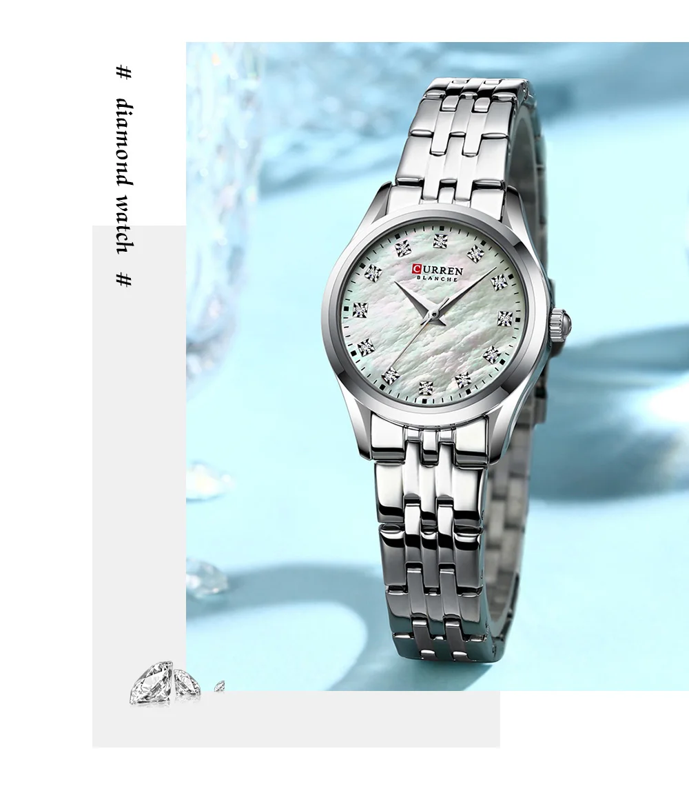Curren 9111 Luxury Casual Fashion Simple Diamonds Design Ladies Luminous Watch Stainless Steel Band Waterproof Watches for Women
