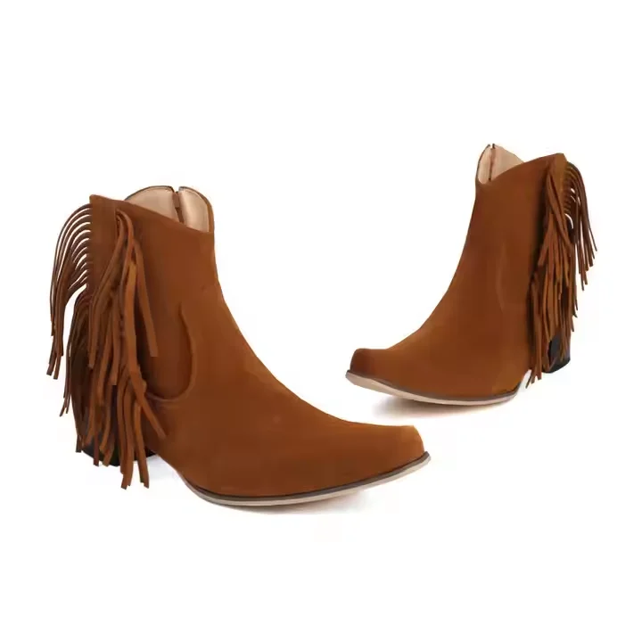 Big Size 35-50 Ladies Cowboy Ankle Tassel Boots 5cm Block Heel Women Horse Riding Western Fringe Boots - Image 2