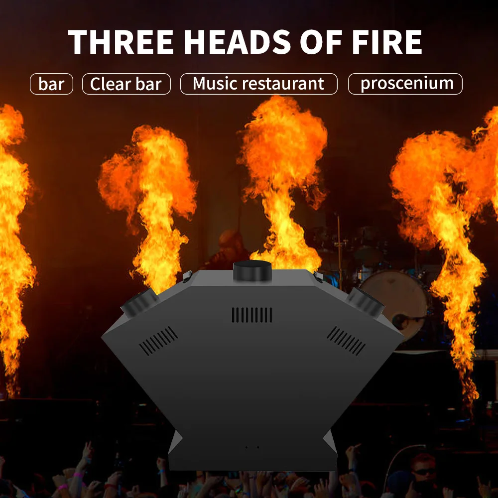 200W Three-Head Stage Flame Machine Electric DJ Band Show Effect Colorful DMX512 Fire Spraythrower