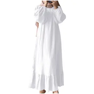 2026 Casual Crewneck Maxi Dress Ruffle Hem for Women Plus Size Arabian Dubai Islamic Robe Long Sleeved for Autumn Includes