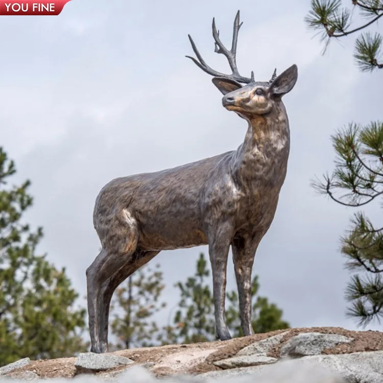 アウトドアガーデン鮮やかな真鍮エルクトナカイ像ブロンズホワイト