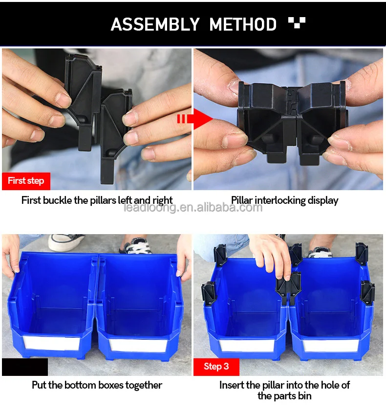 Blue Plastic Stackable Parts Storage Bins - Industrial Quality, For Workshop & Organization