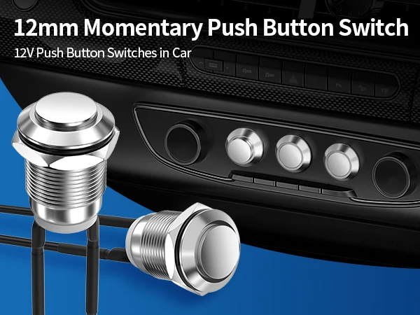 High Quality Pre-Wired SPST 1NO Momentary Flat Button Metal Push Button Screw Terminal Waterproof 12MM Anti-vandal Switches