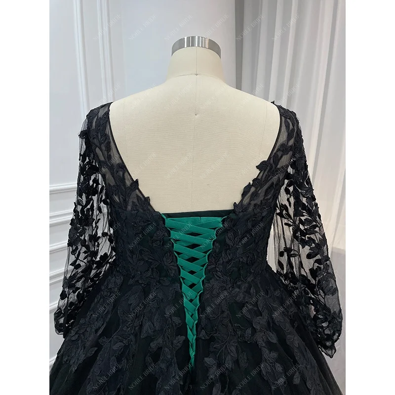 2023 Chic Vestido De Novia Gothic Long Sleeve Bridal Emerald Green Ball Gown Luxury Plus Size Black Wedding Dresses With Veil 2023 Chic Vestido De Novia Gothic Long Sleeve Bridal Emerald Green Ball Gown Luxury Plus Size Black Wedding Dresses With Veil