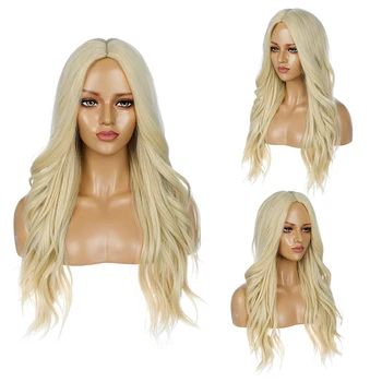2022 Fashion Blond color Wig Women's Split Long Curly Hair Big Wave Chemical Fiber Synthetic Wig Animation Cosplay Long Hair