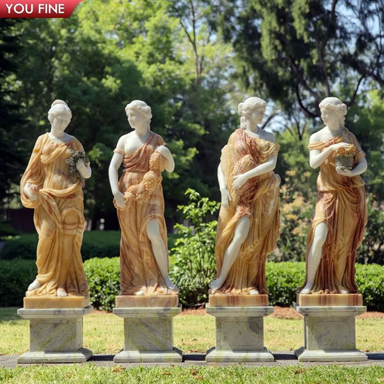 Famous Design Outdoor European Style Hand Carved Mixed Red & White Marble Stone Statue Four Season Gods Sculpture