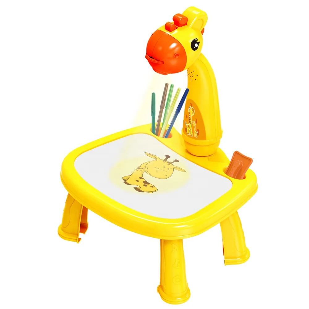 TVCMALL 6689 Giraffe Projection Painting Table Drawing Board Projector Graffiti Writing Paint Board Desk Children Educational Toy with Music - Yellow