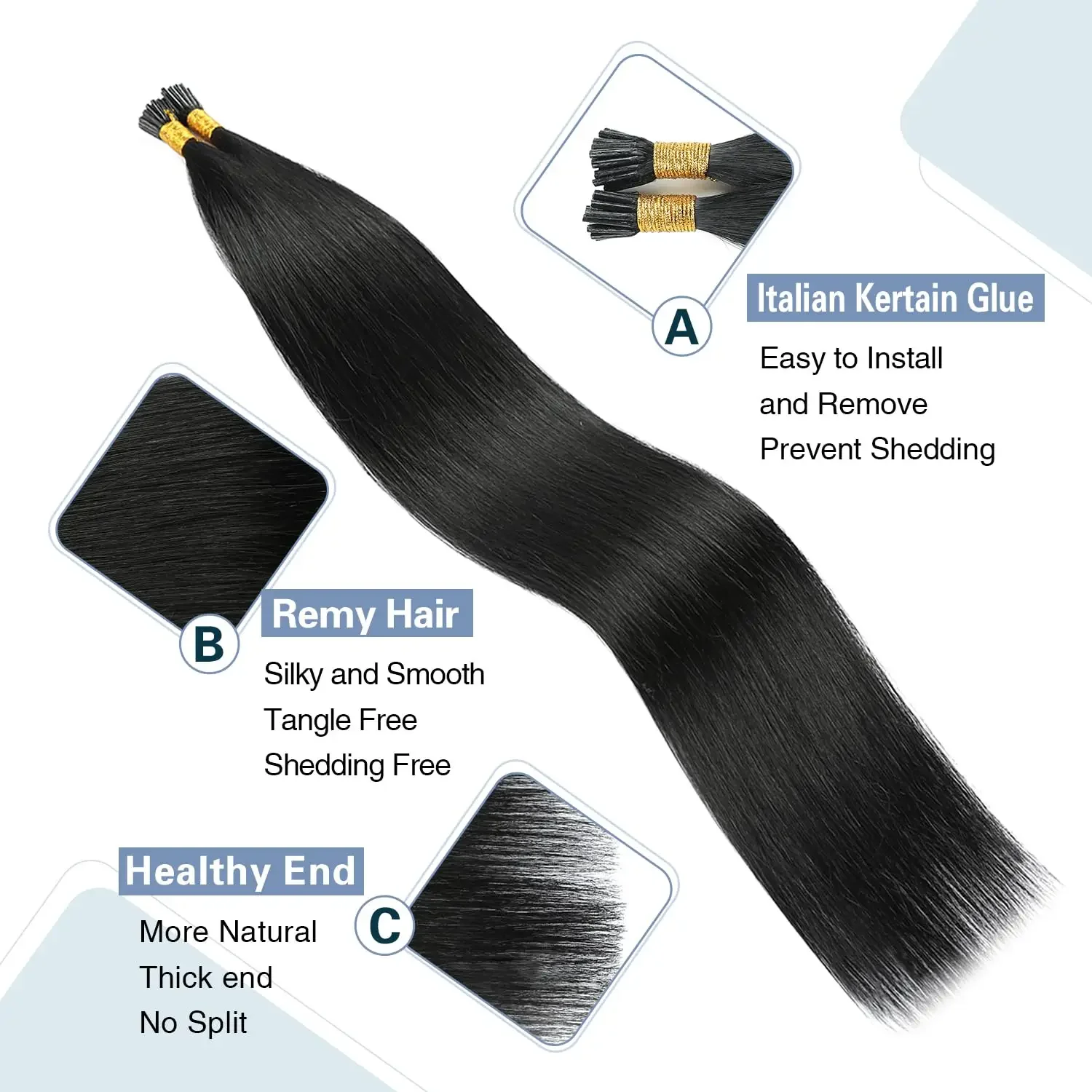 Natürliche schwarze I-Tip-Extensions aus menschlichem Haar_voghion.com