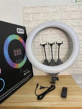 MJ56 22 Inch RGB Selfie Ring Light With Tripod Stand&3 Cell Phone Holder&Remote Control 22 Inch RGB Ring Light detail image