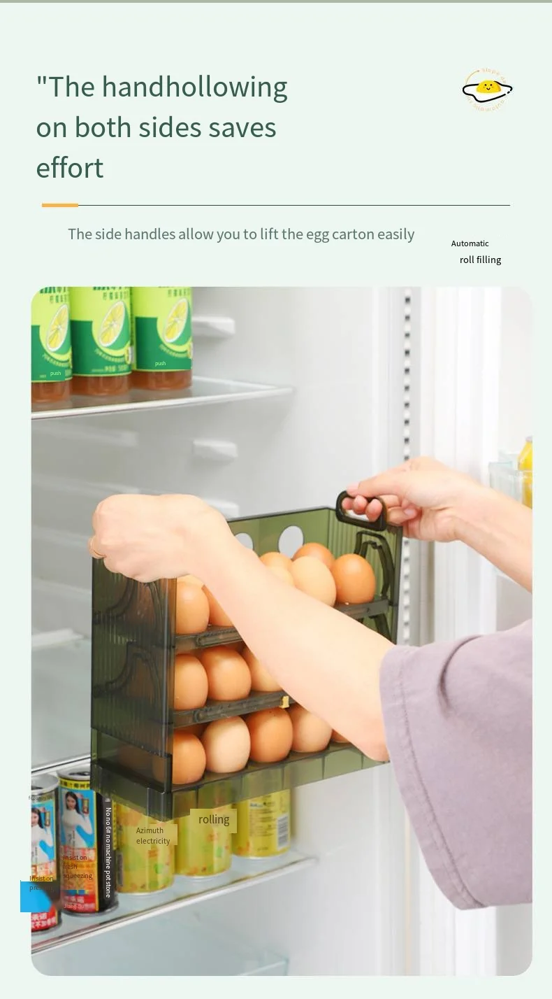 Egg storage box Refrigerator side door food grade egg tray for household kitchen Folding and flipping egg carton manufacture