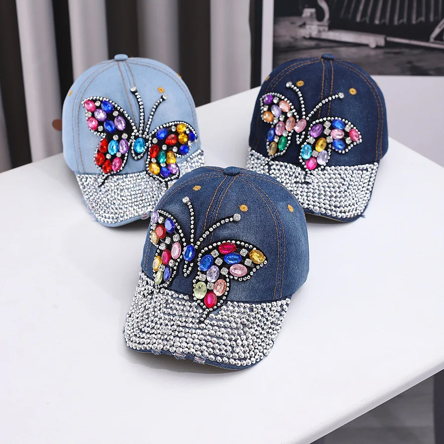 Fashion Outdoor Washed Denim Shining Diamond Baseball Cap  display picture 3