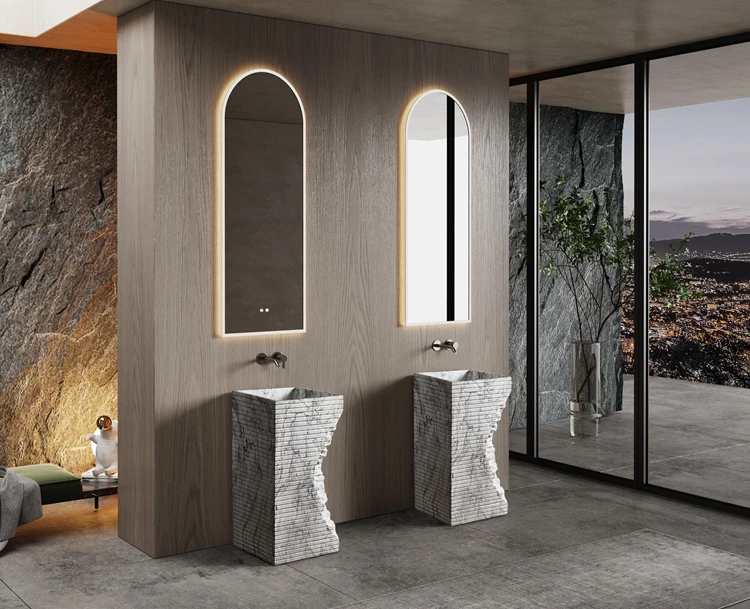 Designer's Favorite Italian Design Free Standing Wash Basin Carrara Artifical Stone Pedestal Basin Sink for Hotel Bathroom