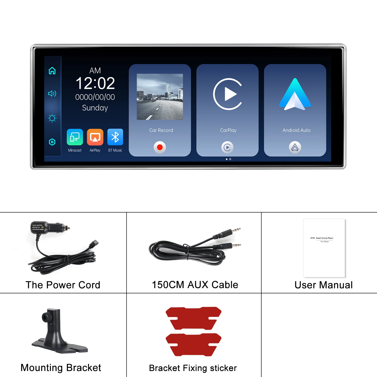 Podofo 11.26'' Portable Wireless CarPlay Android Auto 4K Dual Lens DVR Monitor Car Radio Support Rear Camera for Cars Trucks Van details