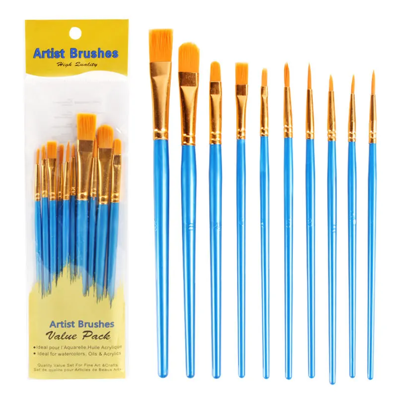 Basics Art Paint Brush Set Adults & Kids 10 Different Sizes for Artists 