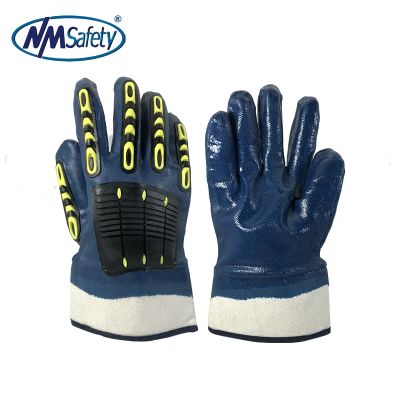 Nmsafety Ansi Nitrile Coated Gloves Oil Gas Blue Ppe Mining Glove