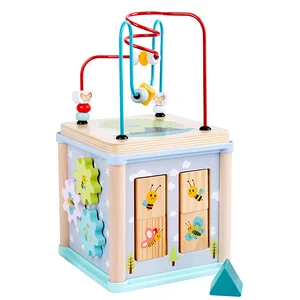 Wooden Activity Cubes Baby Shape Sorter Gear Toys for 2-4 & 5-7 Years Educational Toy