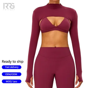 Roregal Women's Brushed Semi-High Neck Long-Sleeve Yoga Cover-Up Lightweight Breathable Sports Shawl Fitness Top