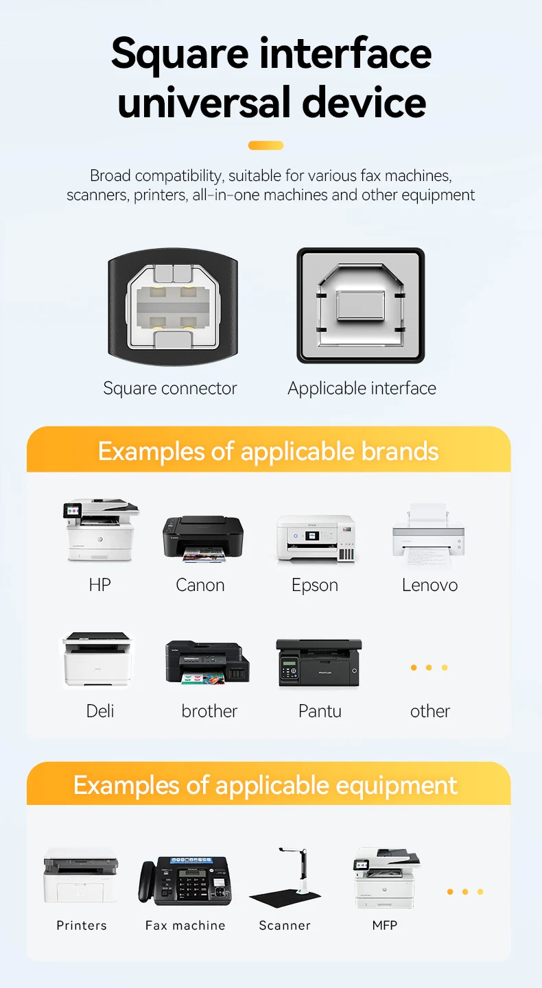 Wholesale 2.0 Braided USB Cable Type C USB B Male PVC 480Mbps Speed Black Various Lengths for Laptops Cameras Scanners Printers