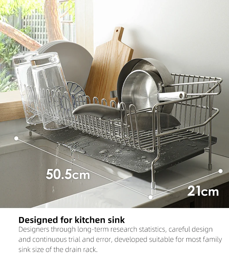 Shimoyama Dish Drying Stainless Steel Dish Rack With Cup Utensil